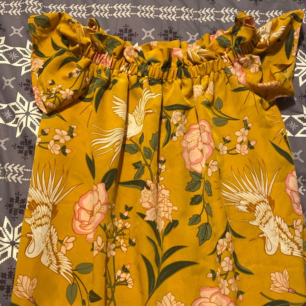 Flowery Yellow Dress with Some Pink flower Print